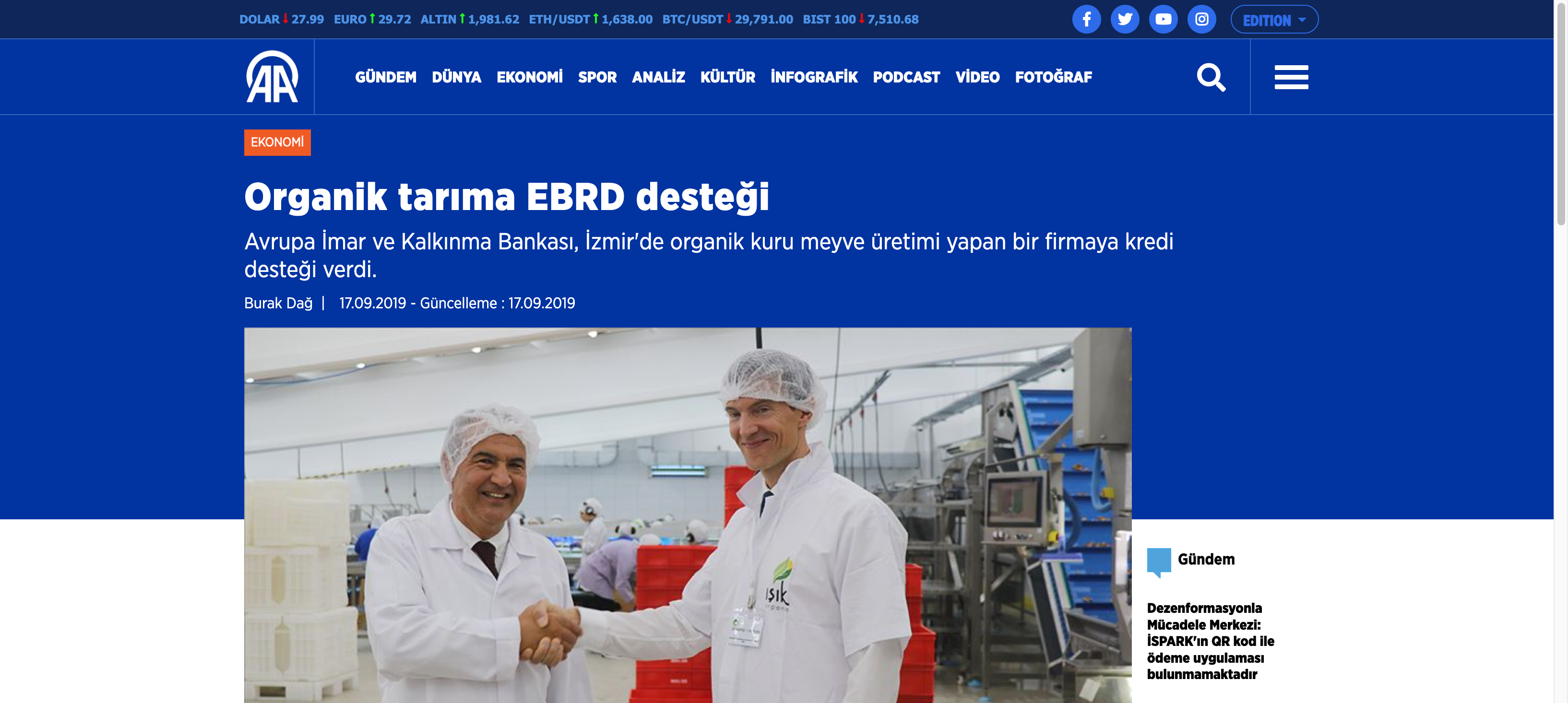 Organik tarıma EBRD desteği